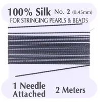 Perlseide mit Nadel 0,45mm,  2 Meter schwarz