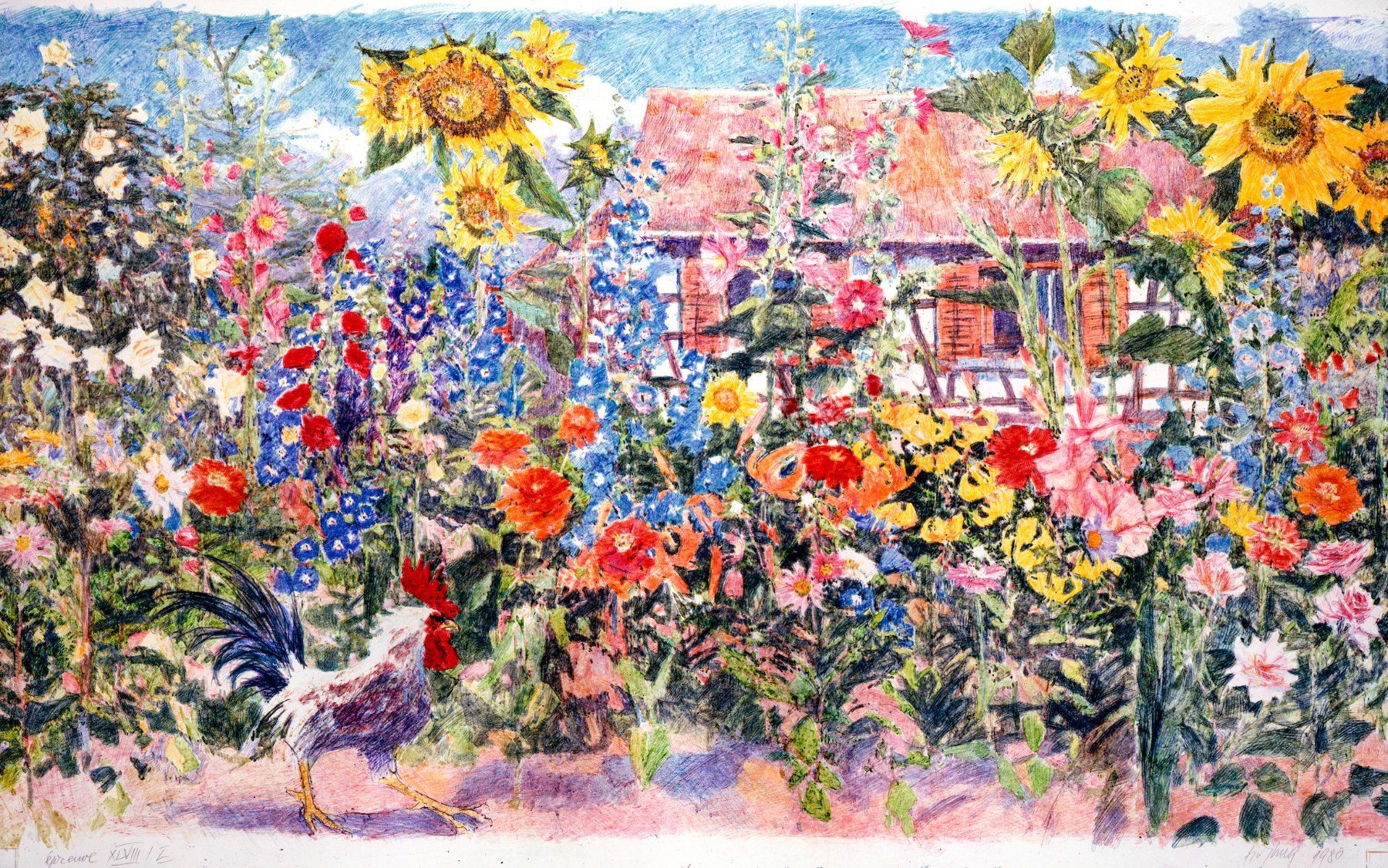 Grafica & Litografie: Fritz Hug, Lithographie "Güggel im Bauerngarten" – Nuovo (secondo la descrizione) da Zürich venduto da CPH56