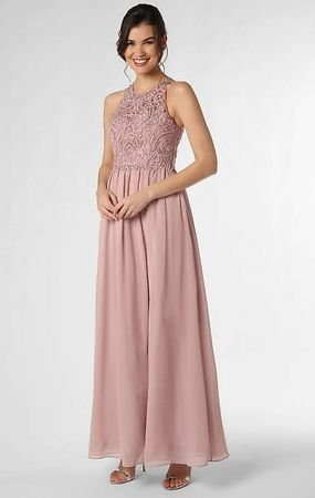 Neues, elegantes, langes, rosa Kleid mit Spitze, Gr. 34