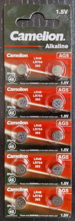 Camelion AG5/LR48 Knopfzellen – Alkaline, 1,5V, 53 MAh – Silber, Original