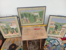 3er-Set Indische gemälde Krishna & R