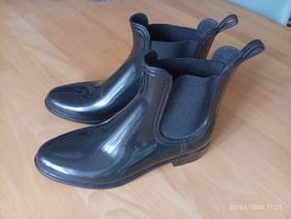Schwarze Regen Stiefeletten Navyboot, Gr. 38