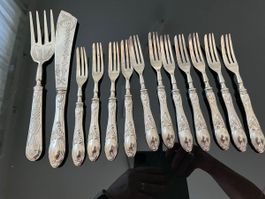 Set posate argento 800 decorato 12 pezzi vintage