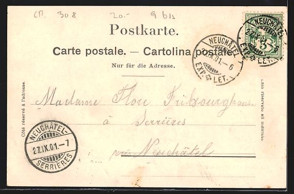 Cartoline postali: AK Neuchatel, La Maternite, 1901 – Usato da Berlin venduto da bartko-reher 1