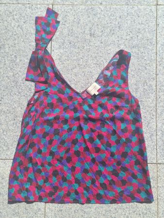 Sezane top soie avec nœud amovible T36