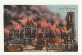 Postkarte Reims Kathedrale im Brand, Deutschland 19.09.1914