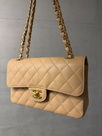 Chanel Flap Bag Small in Beige, Caviar, Selten, Wie Neu!