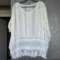 🐸 1 SIZE BOHO STRAND COVER UP PONCHO MIT FRANSEN