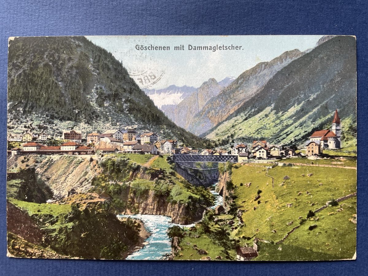 Cartoline postali: Alte Ansichtskarte Göschenen mit Dammagletscher, 1907Top! – Usato da Neuhausen am Rheinfall venduto da Arielle55
