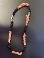 Coral and Black Beaded Necklace Great Condition