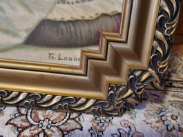 Grosser antiker Goldrahmen 128×61 cm mit Jugendstil-Druck