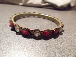 Armreifen, goldfarbig, Steine rot/weiss