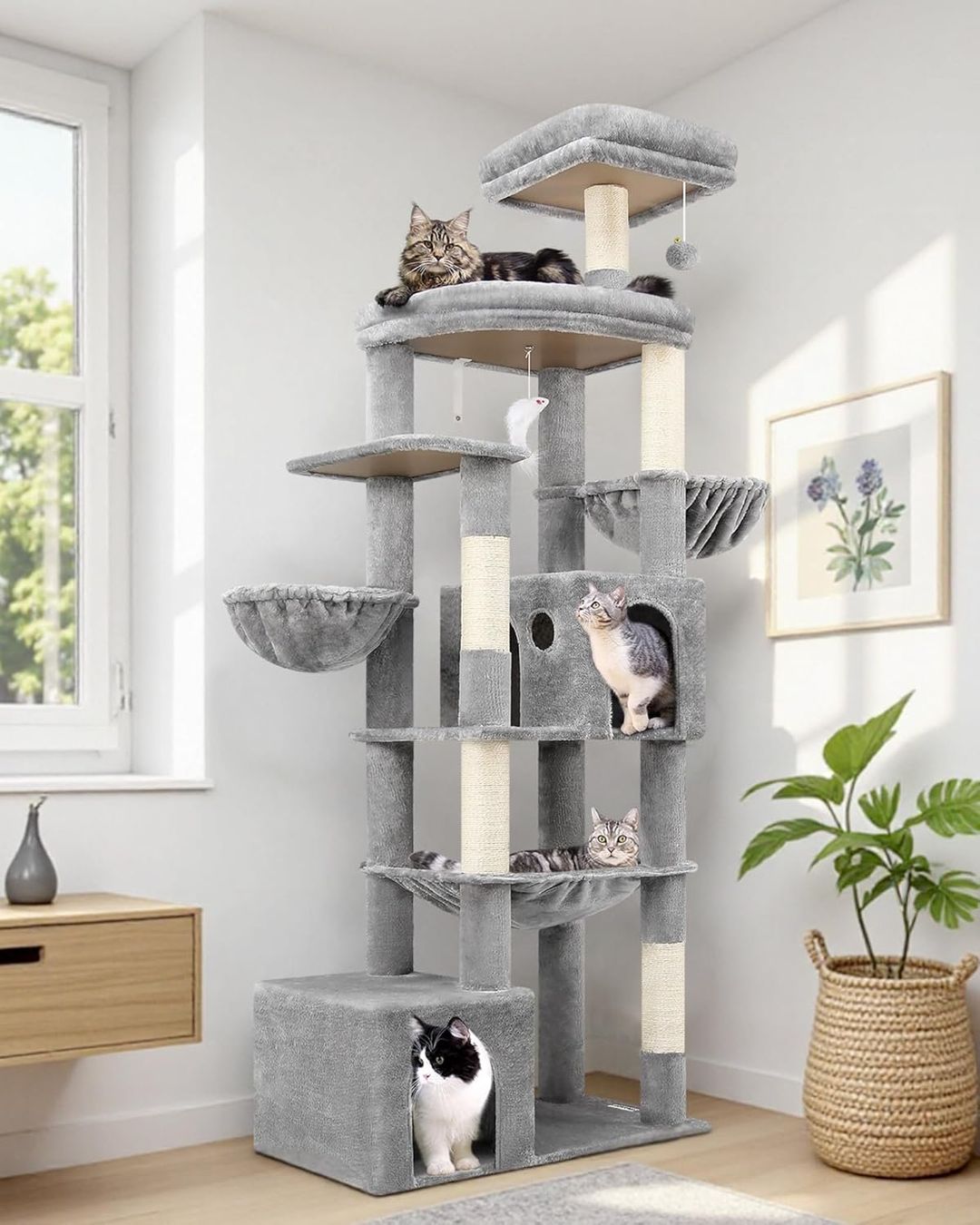 Tiragraffi: Katzen Kratzbaum Katzenbaum XXL 193cm Plattform hellgrau – Nuovo e nell'imballaggio originale da Wittenbach venduto da VELARO