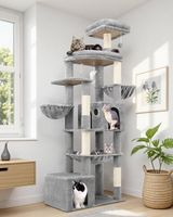 Katzen Kratzbaum Katzenbaum XXL 193cm Plattform hellgrau