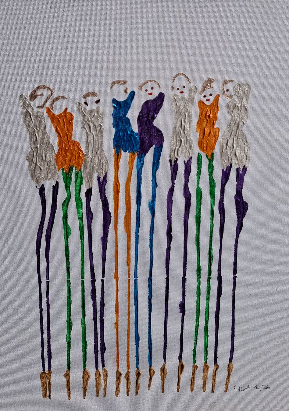 Dipinti: Acrylbild Kunterbunte Gesellschaft – Nuovo (secondo la descrizione) da Heimberg venduto da lisari01 1