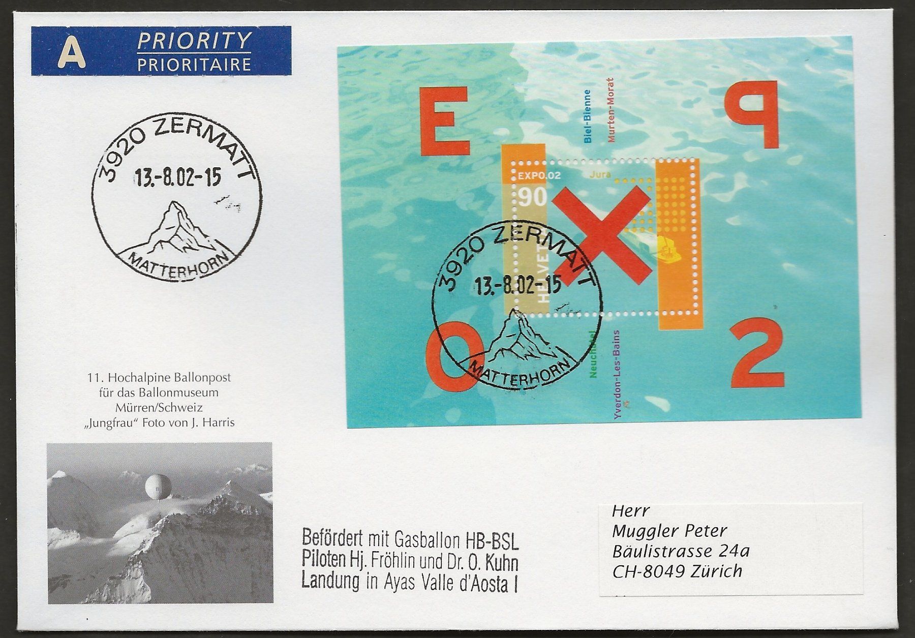 Alle Briefmarken: 2002 Mürren Zermatt Luftpost – Gebraucht aus Au ZH von xelagreb01