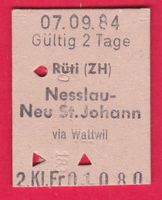 KARTON BILLETT, RÜTI(ZH) - NEU ST.JOHANN, 2.KLASSE, EINFACH