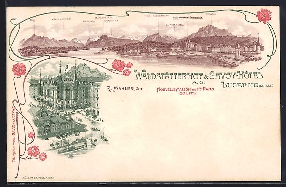 Cartoline postali: Litho Lucerne, Hotel Waldstätterhof und – Usato da Berlin venduto da bartko-reher