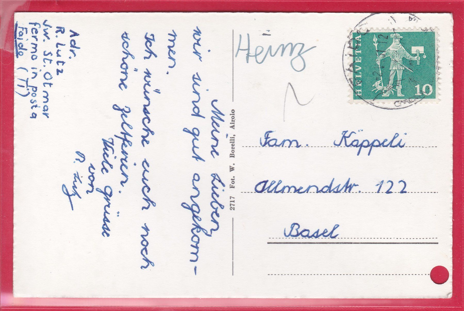 Cartoline postali: PANORAMA FAIDO, 2.7.1961 – Usato da Oberrieden venduto da Gebirgsstelze 1