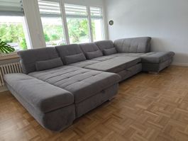 U-Sofa-Wohnlandschaft in Grau – U-Form – mit Schlaffunktion