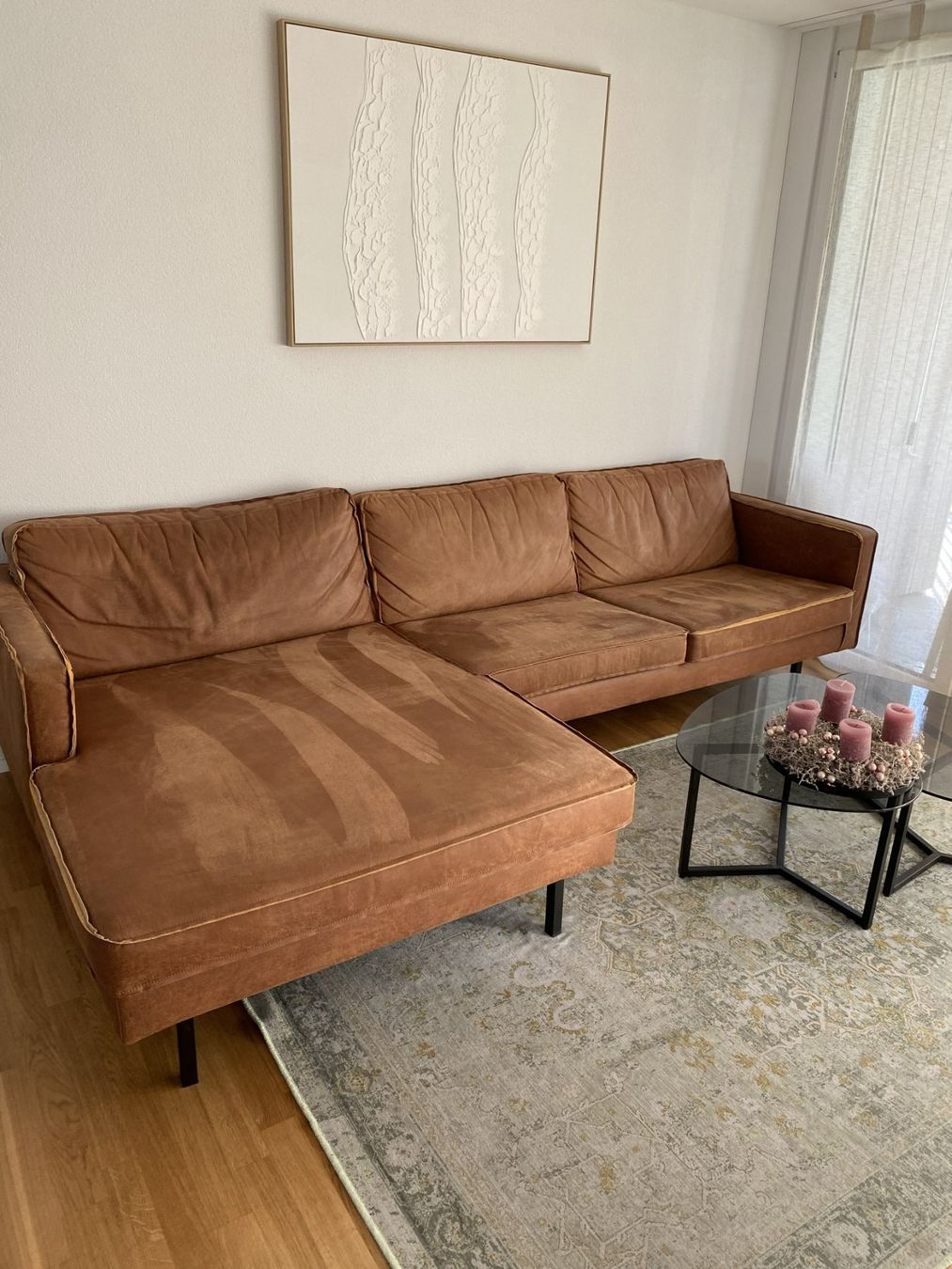 Divani: Ecksofa rechts Recycling-Leder cognac – Usato da Oberuzwil venduto da Avogiu93