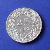 Silber Schweiz 2 Fr. 1953 Stempelriss rarer Jahrgang