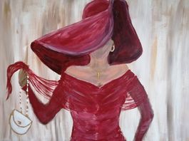 Acrybild Frauen auf Gehweg und Frau in rot