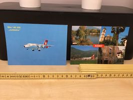 2 Postkarten Crossair Jumbolino & Agno Tessin Schweiz