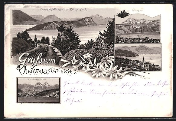 Cartoline postali: Litho Gersau, Panoramaansicht, Vierwalds – Usato da Berlin venduto da bartko-reher
