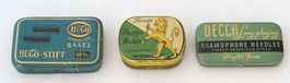 3 Blechdosen feinst Grammophonnadeln Hugo Stift Thurga Decca