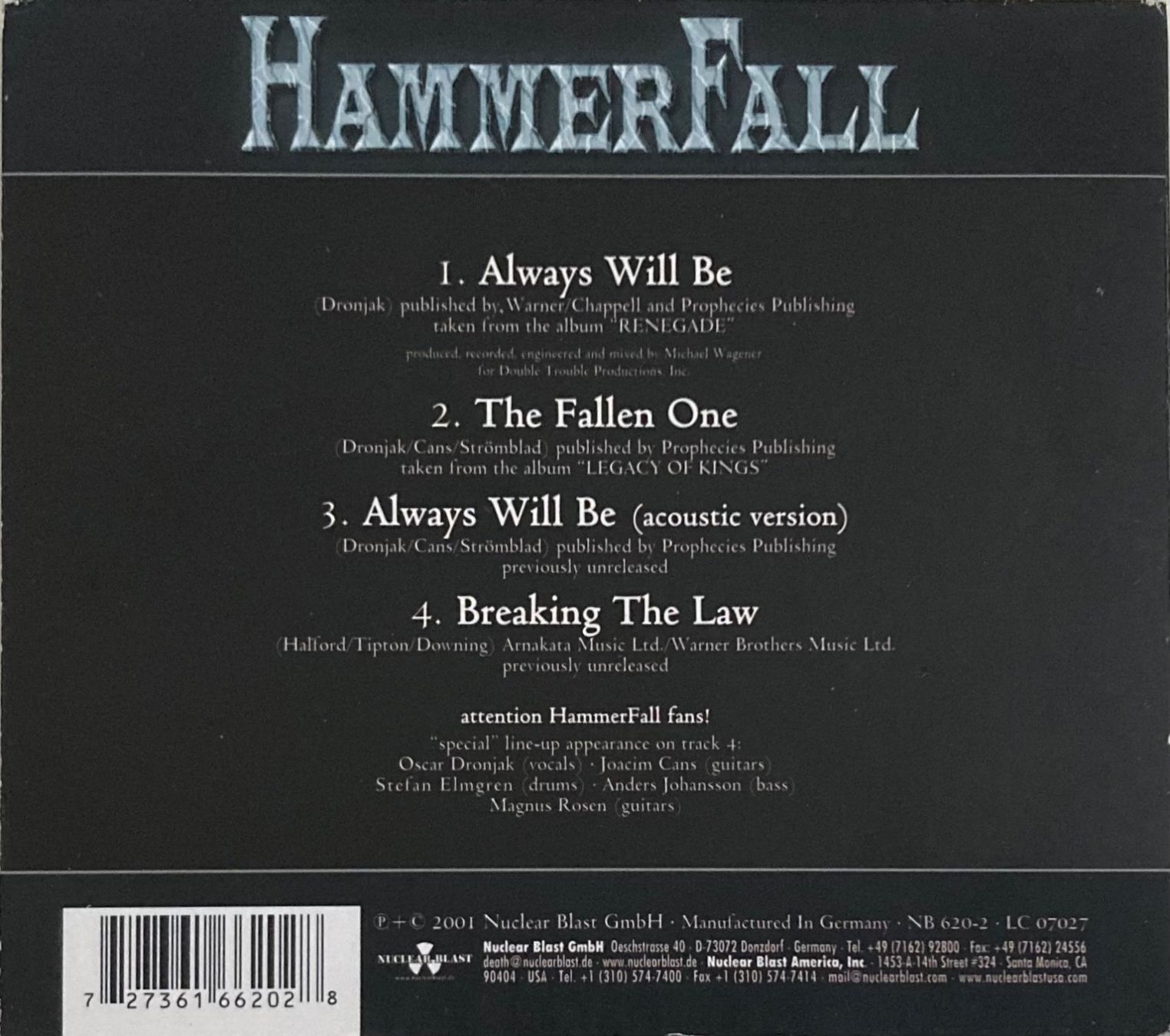 CDs: HAMMERFALL - ALWAYS WILL BE – D'occasion à Poliez-Pittet par Newtown-Records 1