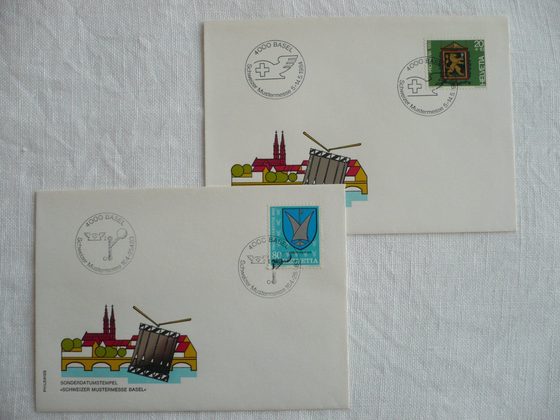 Alle Briefmarken: 1983 / 84 2 Belege MUBA – Gebraucht aus Zürich von saltandpepper008