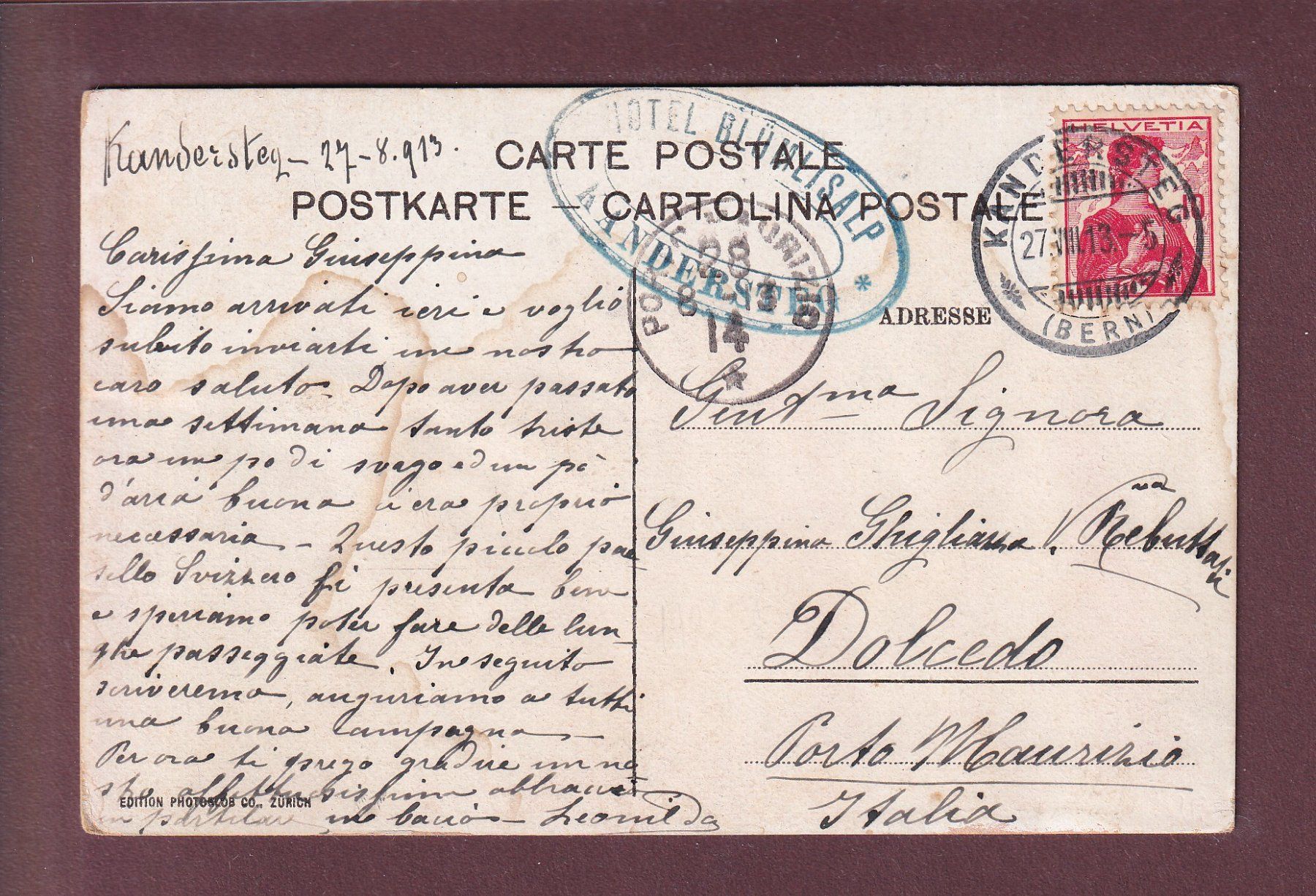 Cartoline postali: KANDERSTEG - Blümlisalp - 1913 – Usato da Pully venduto da nicecards 1