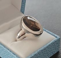 Eleganter Designer Silberring925 mit facettiertem Rauchquarz