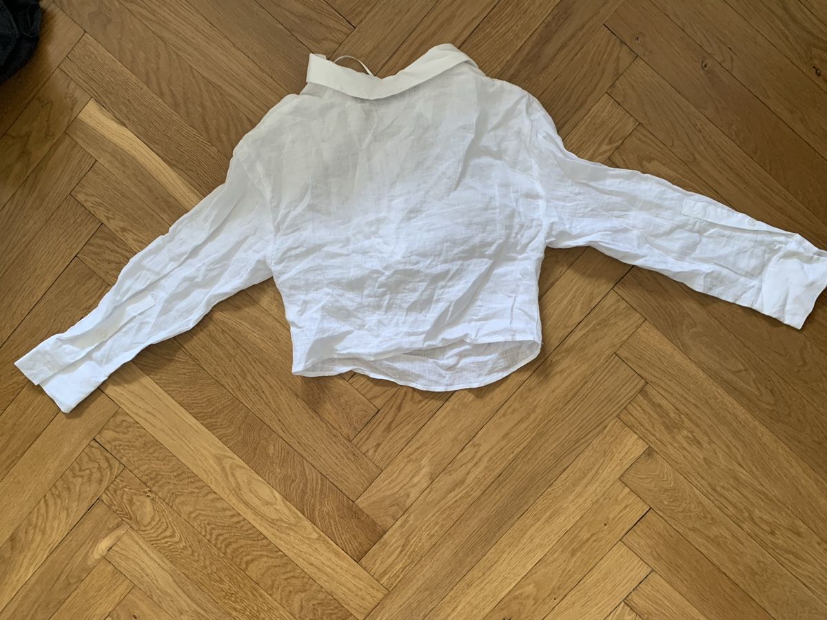 Zara Camicette: Blouse chemise crop blanche en lin Zara – Nuovo e nell'imballaggio originale da Genève venduto da rez_c6c6 4