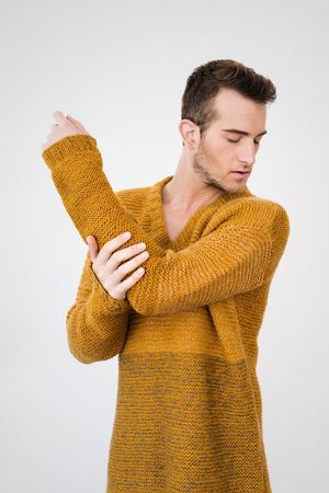 Neue designer handgemachte gelbe wollen pullover, große L