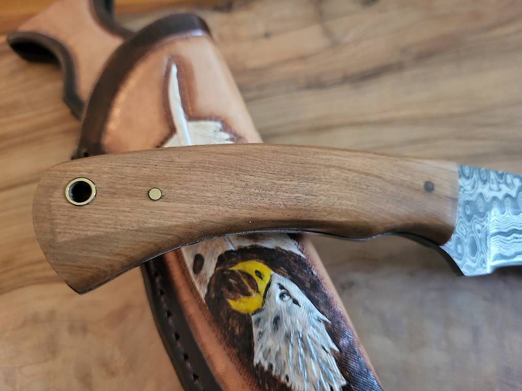 Accessori: Damast Jagdmesser mit Lederscheide Hand Made – Usato da Oberglatt ZH venduto da watchkurt 1