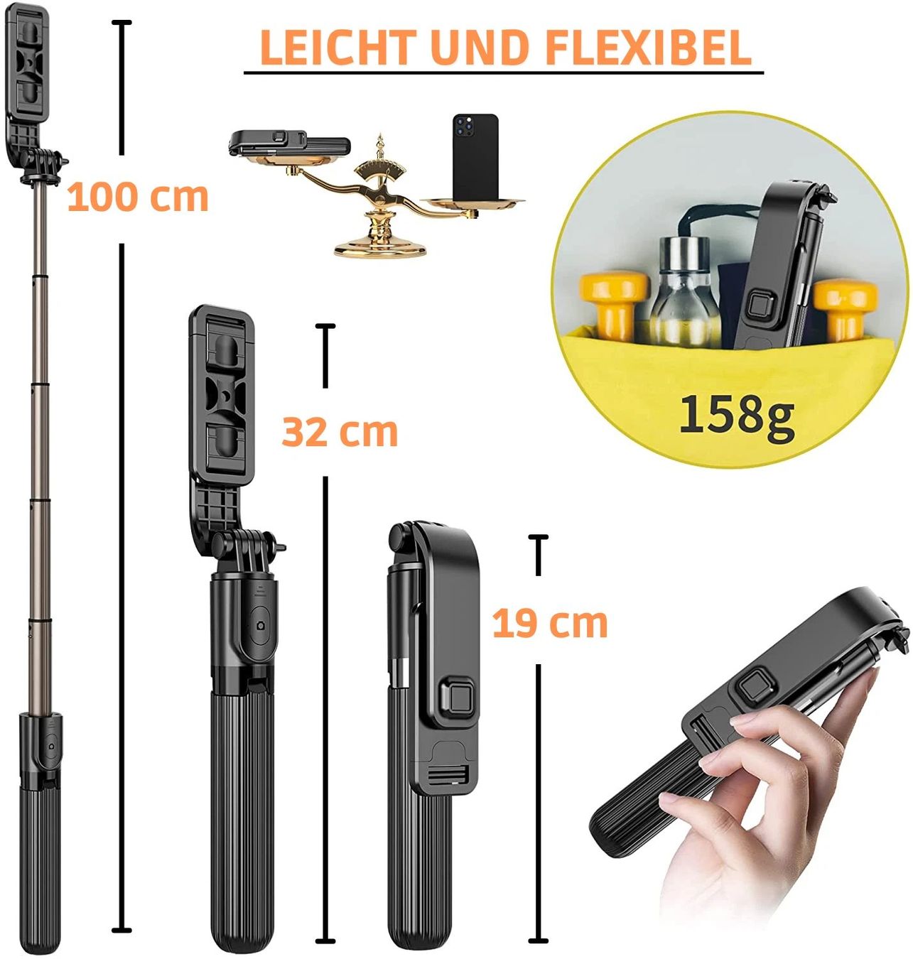 Staffe: Stativ Selfie Stick Bluetooth mit Licht 4in1 iphone Stange – Nuovo (secondo la descrizione) da Kirchdorf AG venduto da csnmclub 3