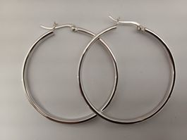 Creolen Ohrringe Rund Flach Sterling Silber 925