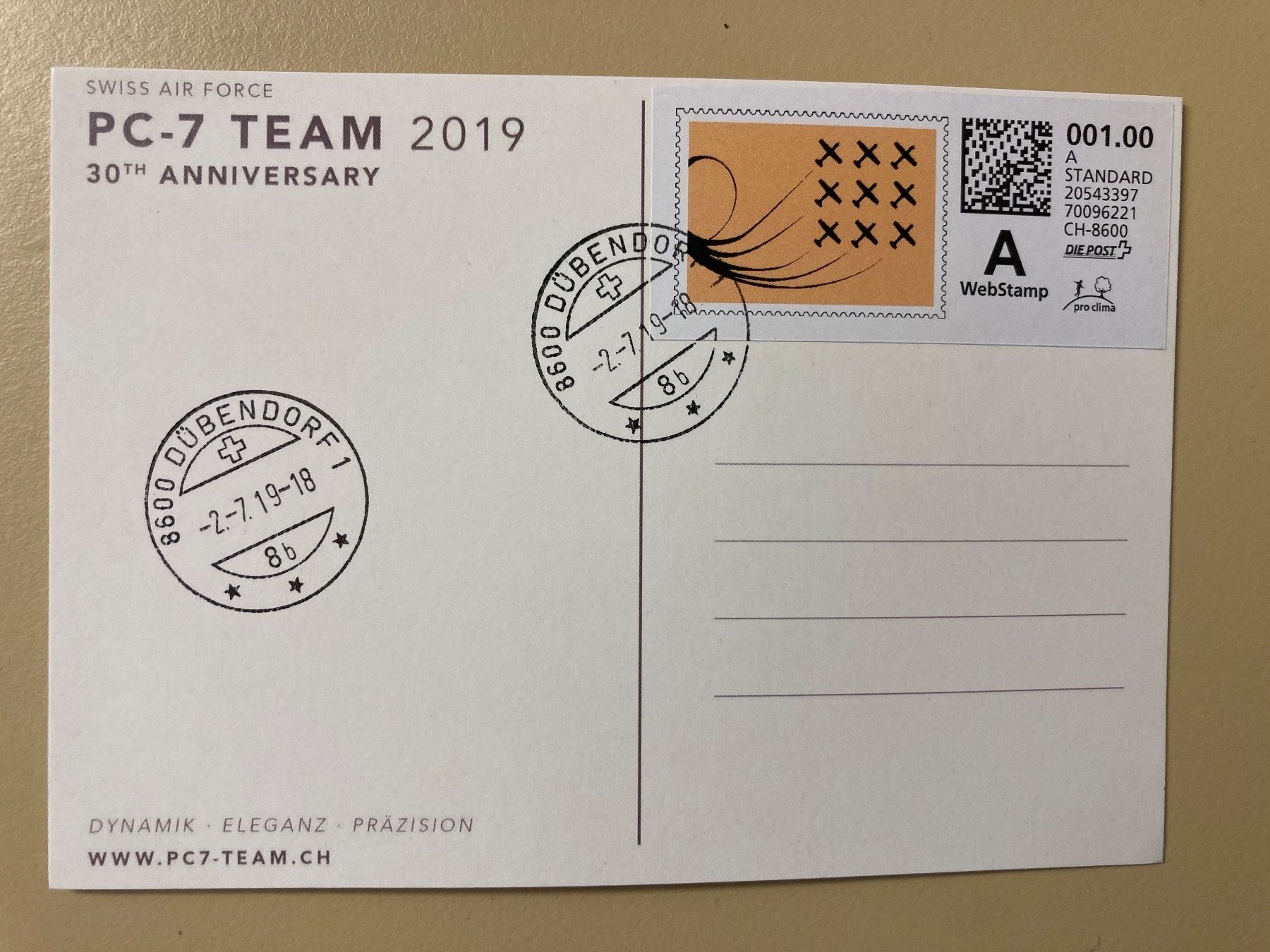 Cartoline postali: Postkarte 30 Jahre PC7-Team - Schweizer Luftwaffe – Usato da Brütten venduto da Hst1