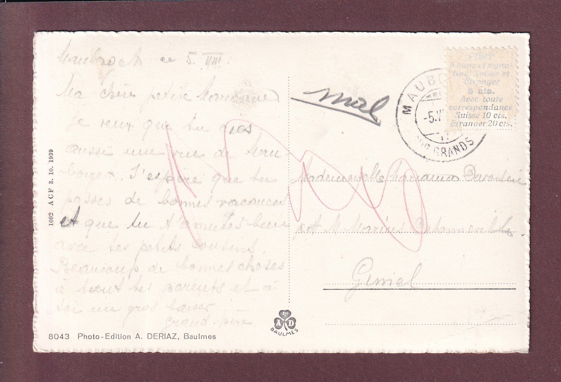 Ansichtskarten: MAUBORGET - Vue partielle // pli d'angle // – Gebraucht aus Pully von nicecards 1