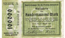 Idar Birkenfeld 100000 Mark Serie A 15.08.1923 SS++-VZ