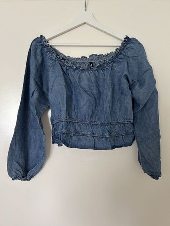 Schulterfreie Bluse in Jeansoptik