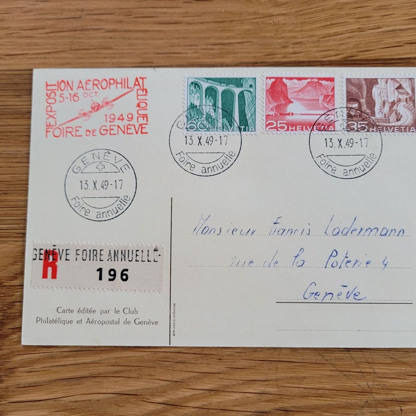 Tutti i francobolli: Luftpost Genève 1949 Foire Annuelle – Usato da Biel/Bienne venduto da Destockweb