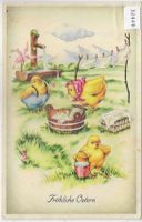 Fröhliche Ostern - Küken im Garten mit