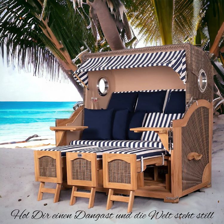 ⭐ 3er Teak Strandkorb Dangast - 170cm - Premium Ausführung (Neu und ...