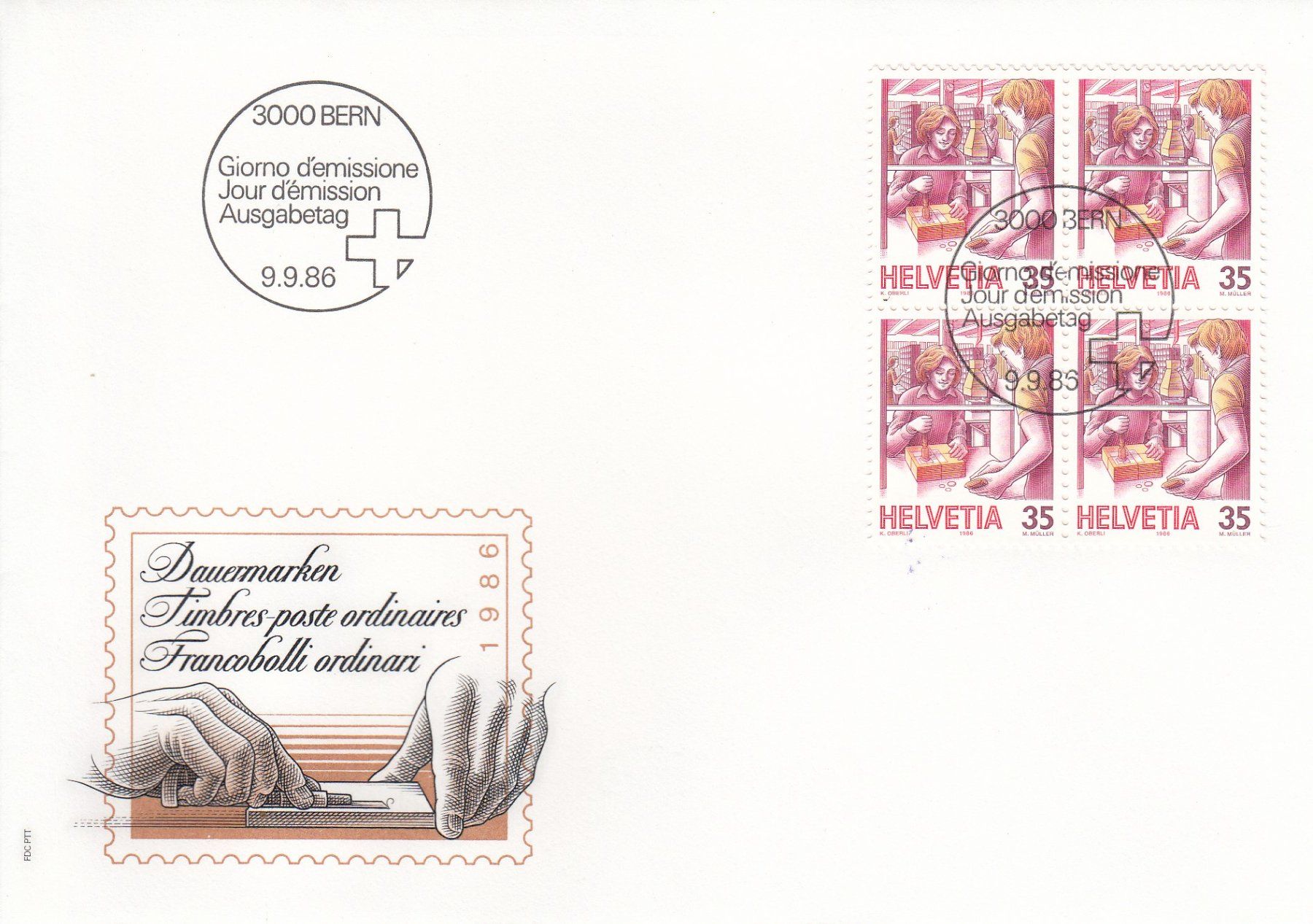 Tutti i francobolli: 1986 6 FDC Viererblock Dauermarken Postbeförderung – Usato da Spreitenbach venduto da Mustang_1105 3