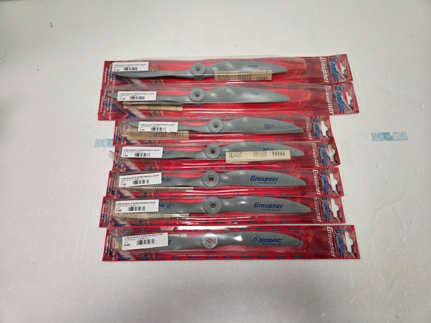 Graupner Modellismo RC: Graupner Propeller G-Sonic div. Grössen 11-13" (7 Stück) – Nuovo e nell'imballaggio originale da Hittnau venduto da Sika86