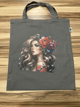 Stofftasche Frau mit Blumen Motiv neu