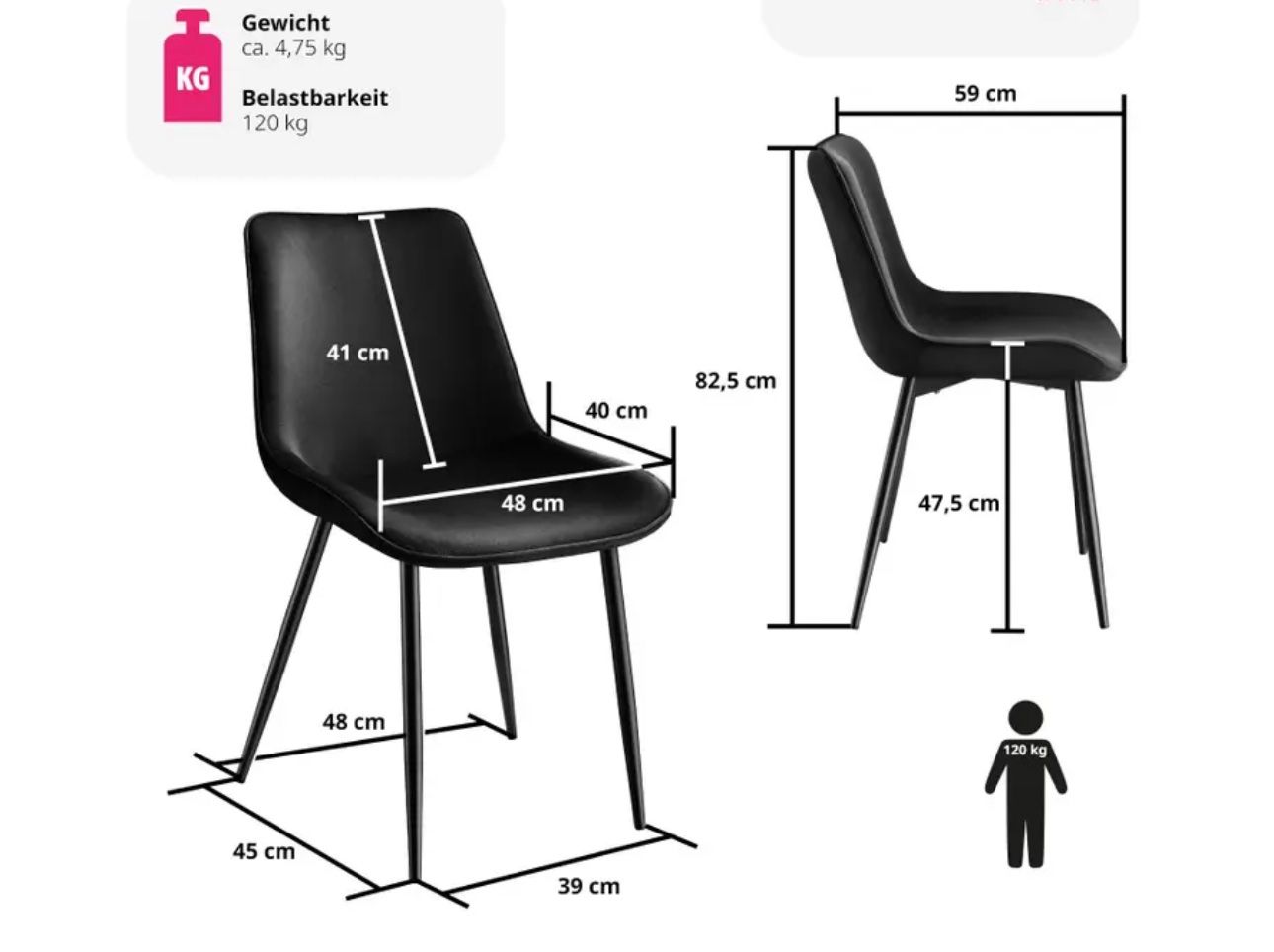 Sedie: 2er Set Stuhl schwarz gepolstert, in Samtoptik – Nuovo e nell'imballaggio originale da Necker venduto da liq24 3